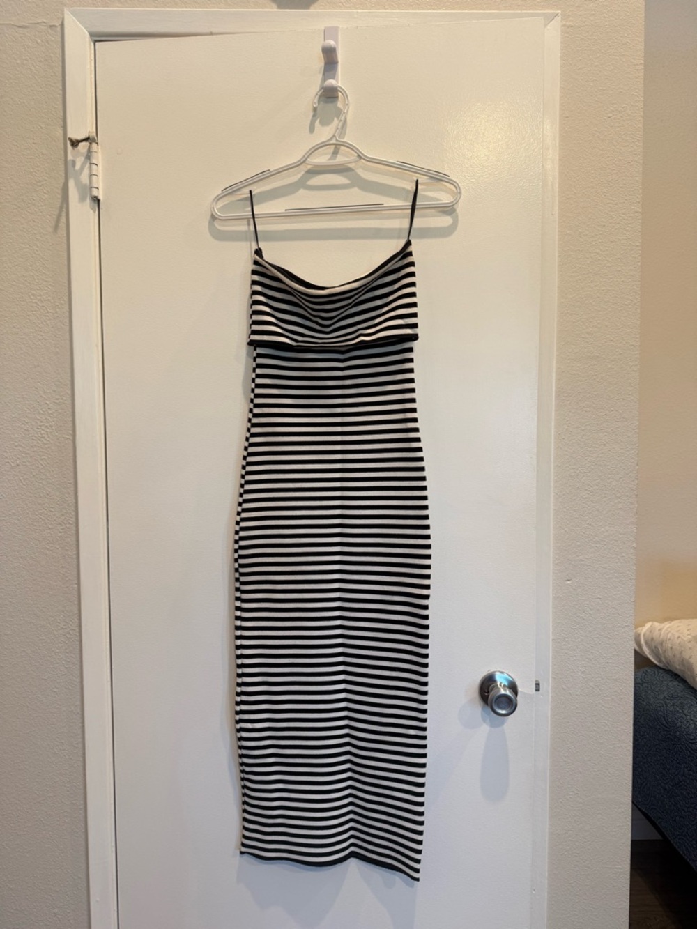 Zara Black and White Striped Midi Slip Dress